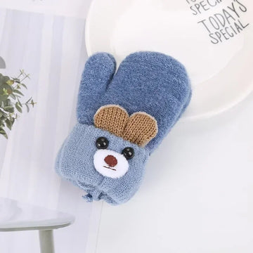 Cute Cartoon Bear Baby Gloves Winter Knitted Mittens for 0-3Y