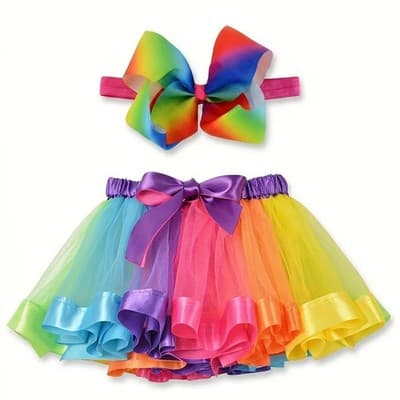 Rainbow Tulle Tutu Skirt with Matching Hairpin