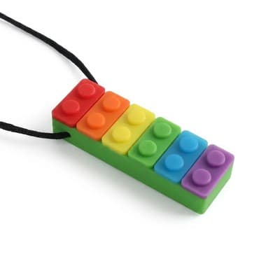 Silicone Chew Necklace, Rainbow Brick Pendant