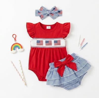Baby Girl July 4th Romper and Ruffle Shorts Set