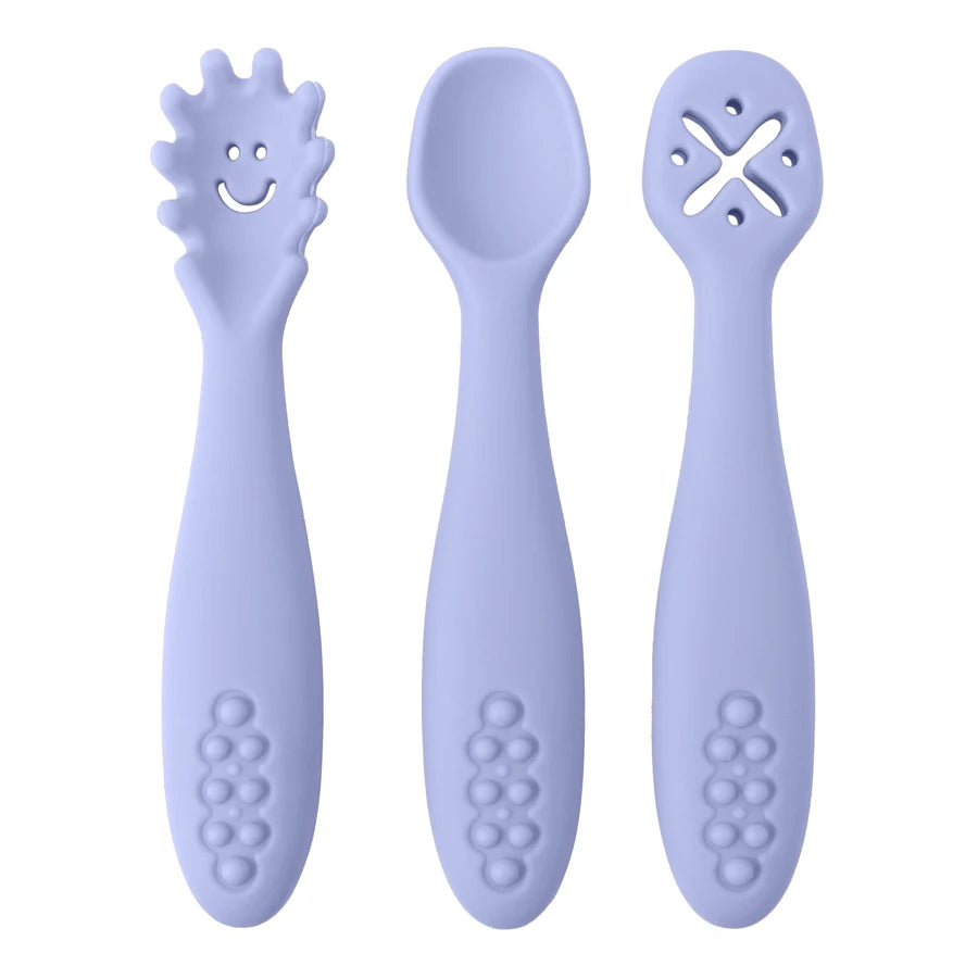 3PCS Baby Silicone Spoon Fork Set, Toddler Feeding Cutlery