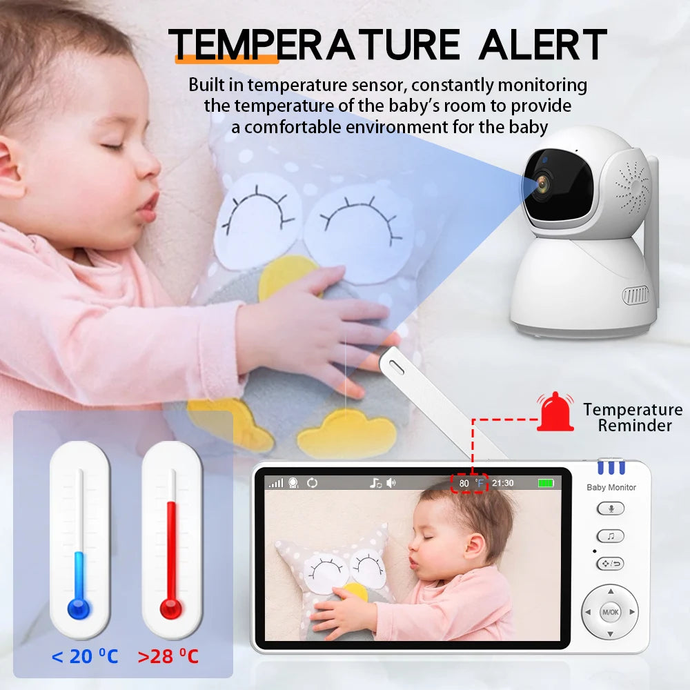 5" 720P Baby Monitor, Pan-Tilt, 4X Zoom, 2-Way Audio, Night Vision