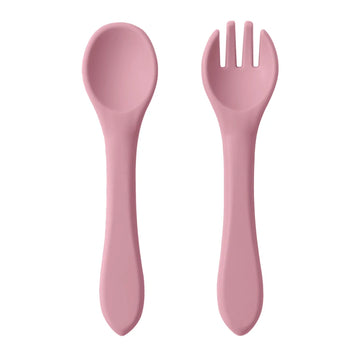 2PCS BPA Free Soft Silicone Spoon Fork Feeding Set Baby Feeding Solid Food Spoon Toddlers Cutlery for Children Tableware
