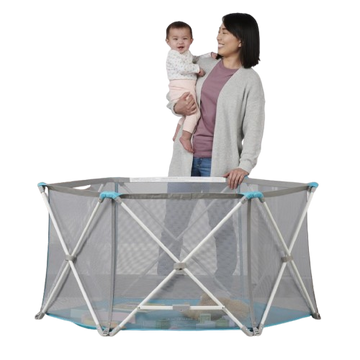 Play Yard Indoor and Outdoor, Washable, Aqua, 6-Panel, 48 Inch