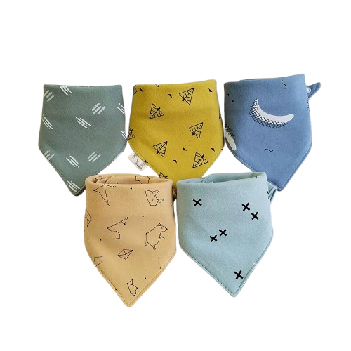 5Pcs Baby Bibs Cotton Bandana Triangle Cartoon Print Towel