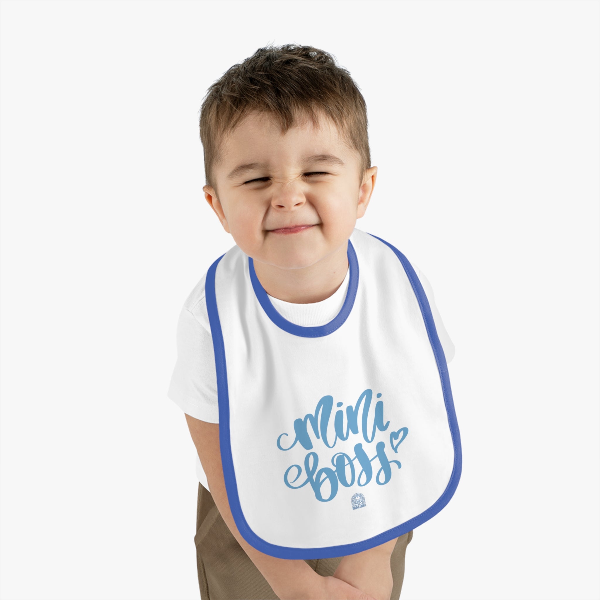 Baby Contrast Trim Jersey Bib - 'Mini Boss Boy'
