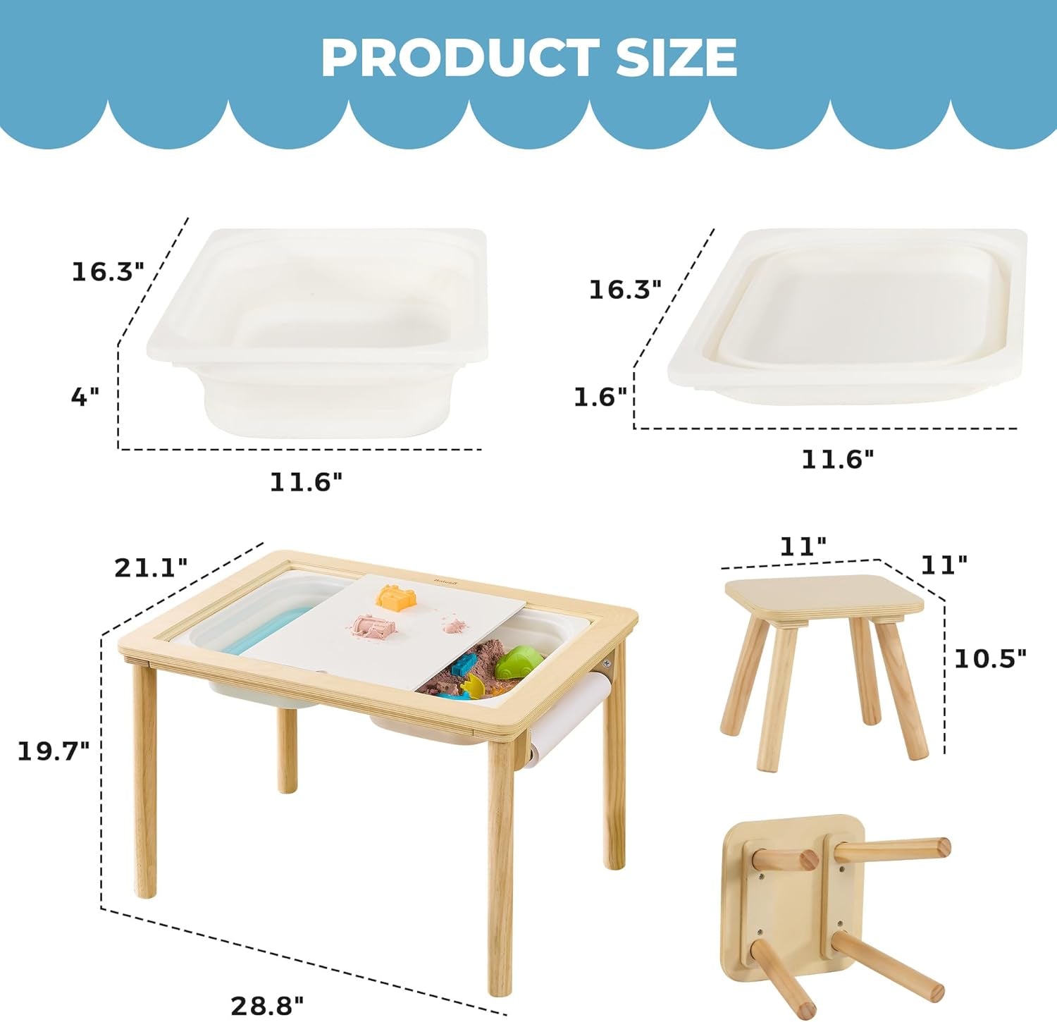 Wooden Sensory Table with 2 Chairs & Roll Paper