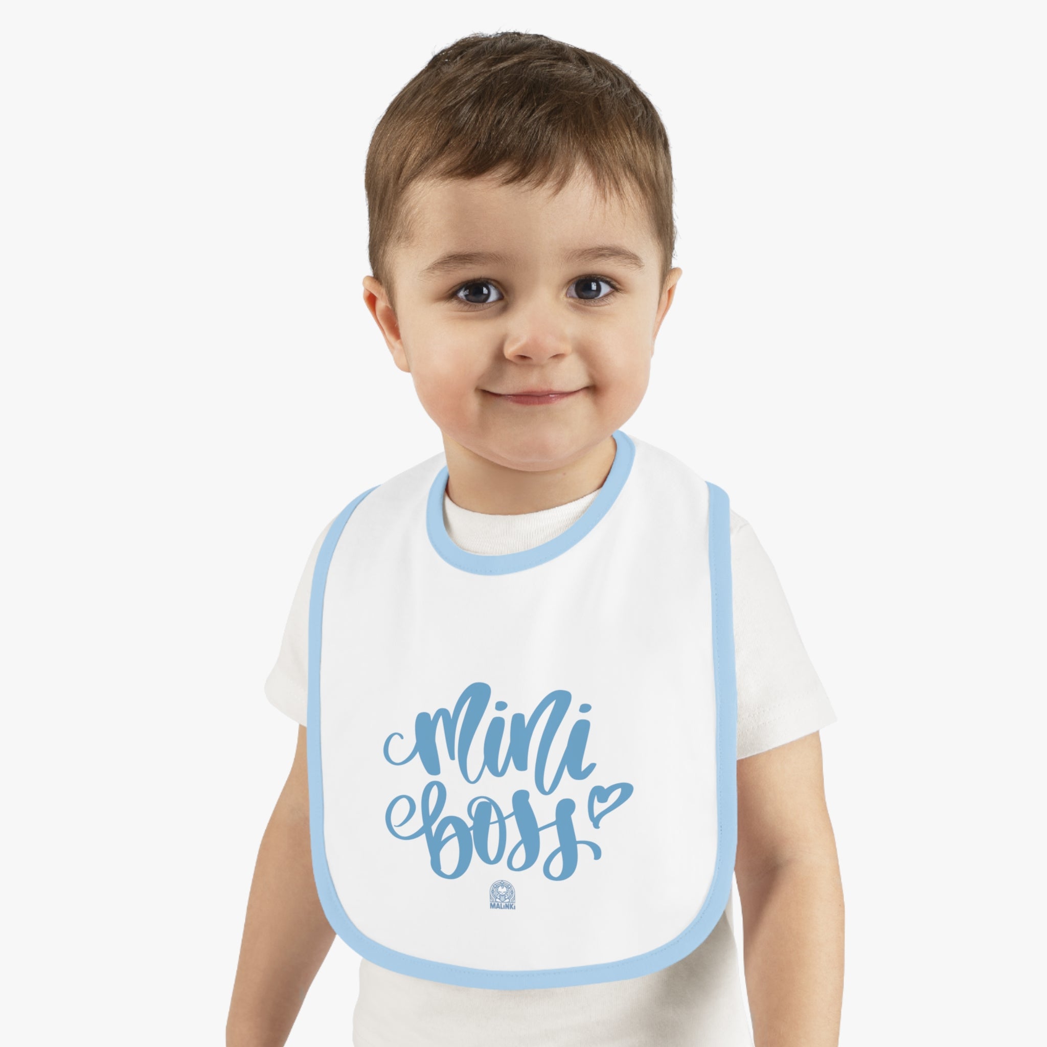 Baby Contrast Trim Jersey Bib - 'Mini Boss Boy'