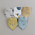 5Pcs Baby Bibs Cotton Bandana Triangle Cartoon Print Towel