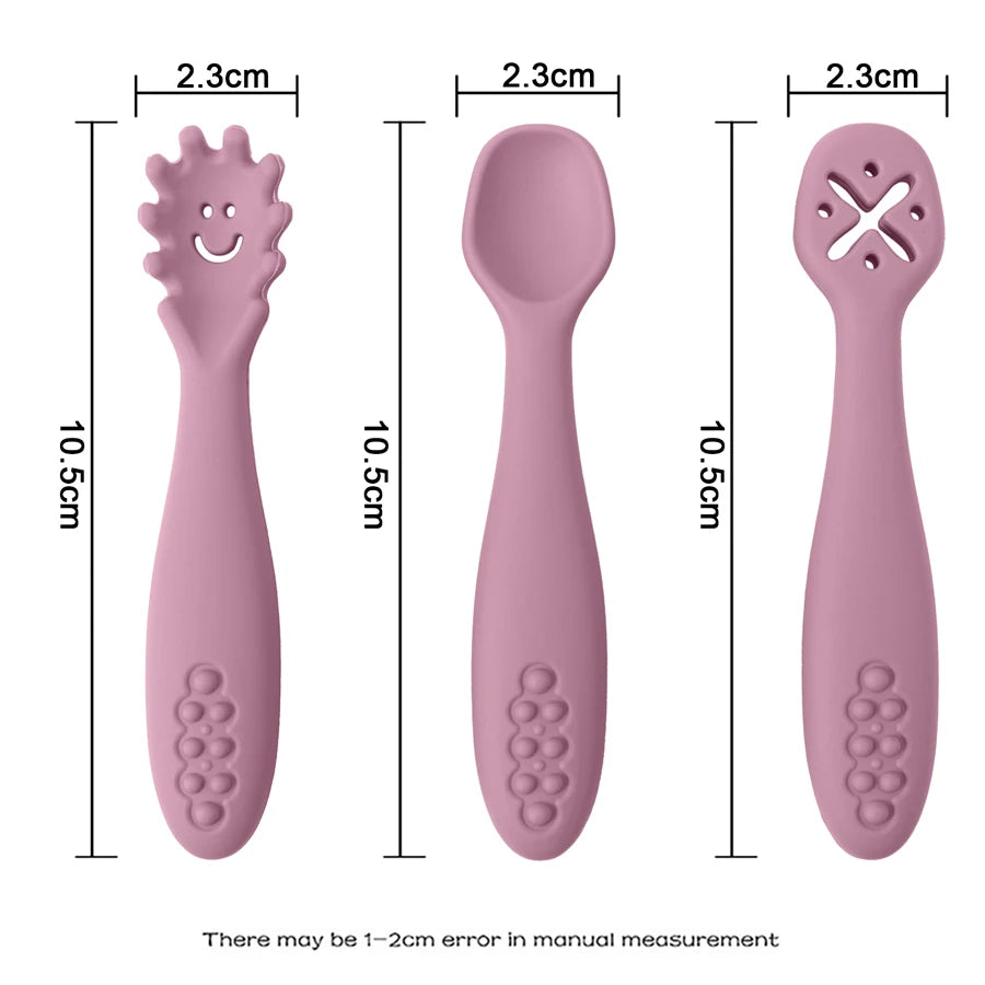 3PCS Baby Silicone Spoon Fork Set, Toddler Feeding Cutlery