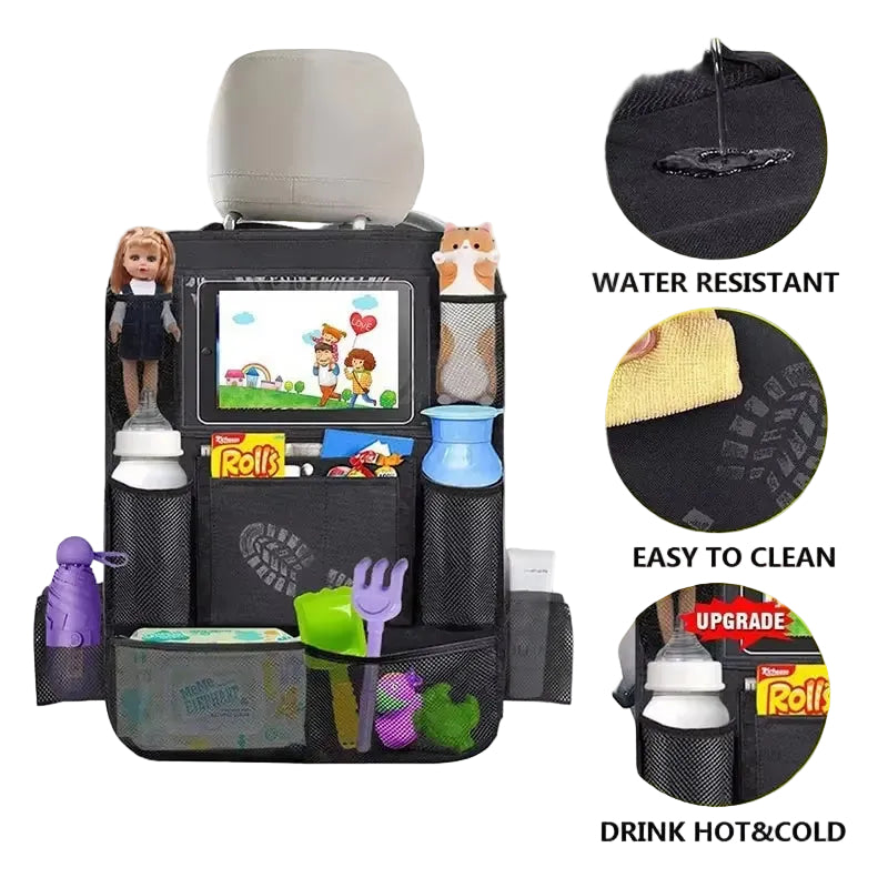 Car Backseat Organizer with Tablet Holder - Multi-Pocket Storage & Seat Protector for Kids/Pets