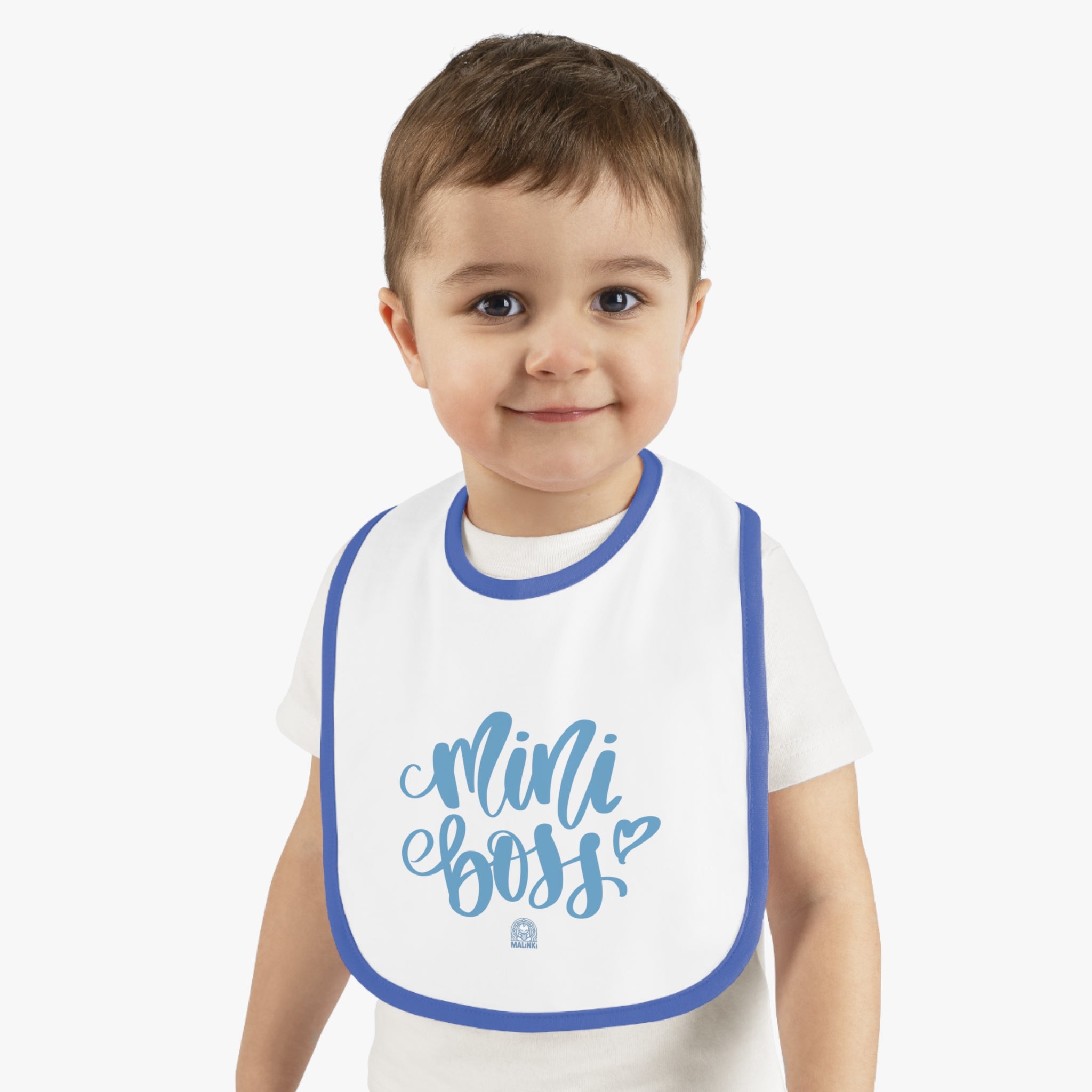 Baby Contrast Trim Jersey Bib - 'Mini Boss Boy'