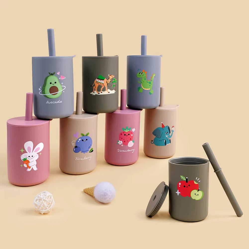 TYRY.HU 1PCS Baby Silicone Sippy Cup with Lid Portable Drinking Cup Children'S Anti-Leak Feeding Cup Food Grade Silicone 150ML