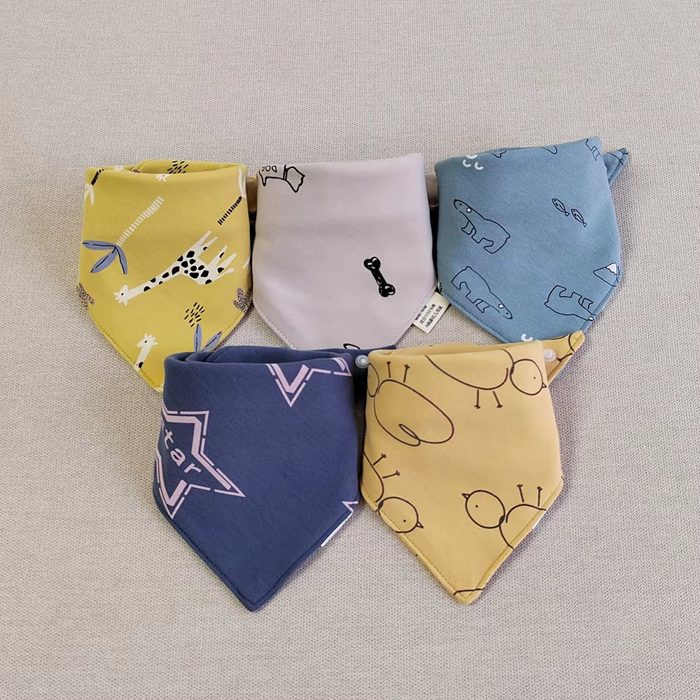 5Pcs Baby Bibs Cotton Bandana Triangle Cartoon Print Towel