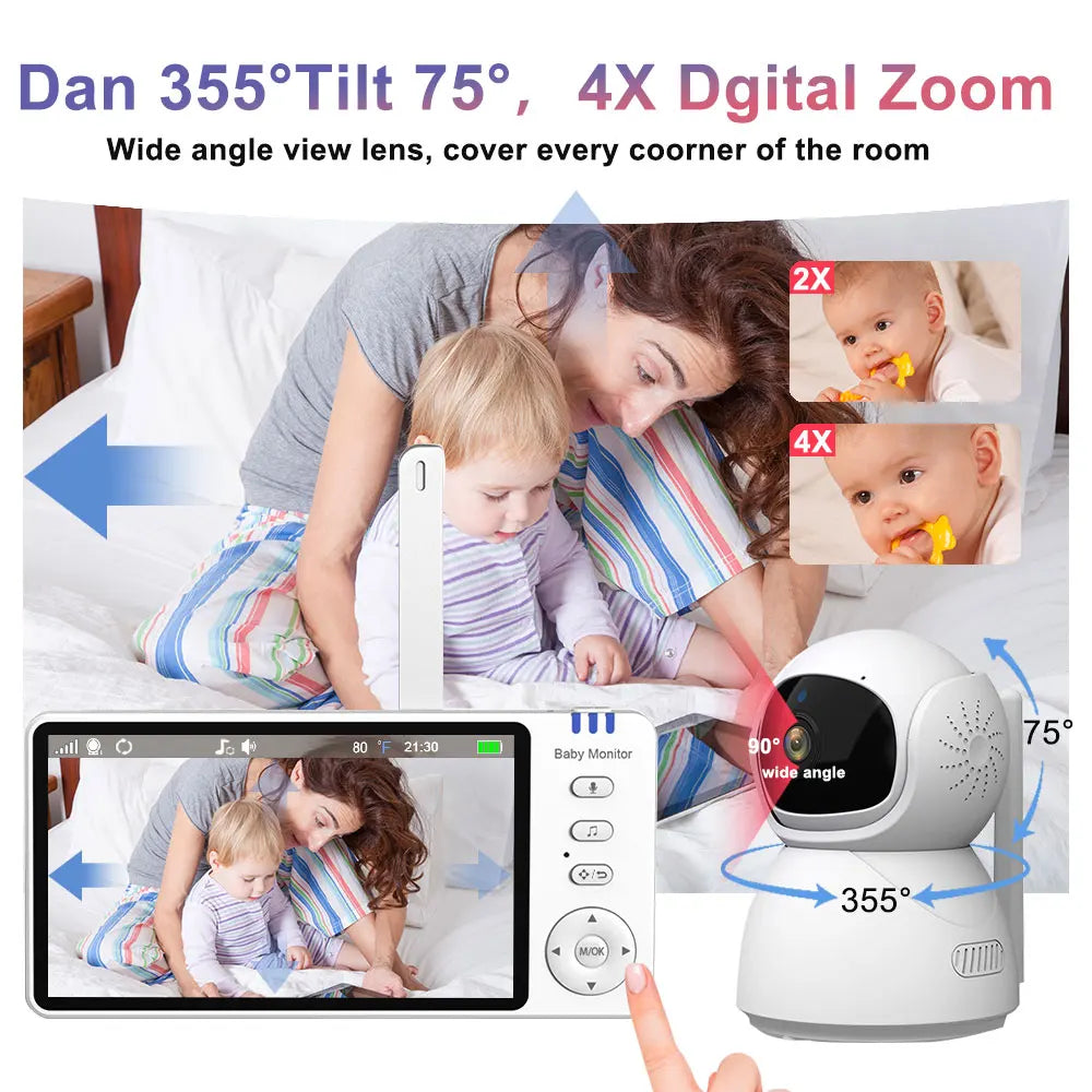 5" 720P Baby Monitor, Pan-Tilt, 4X Zoom, 2-Way Audio, Night Vision