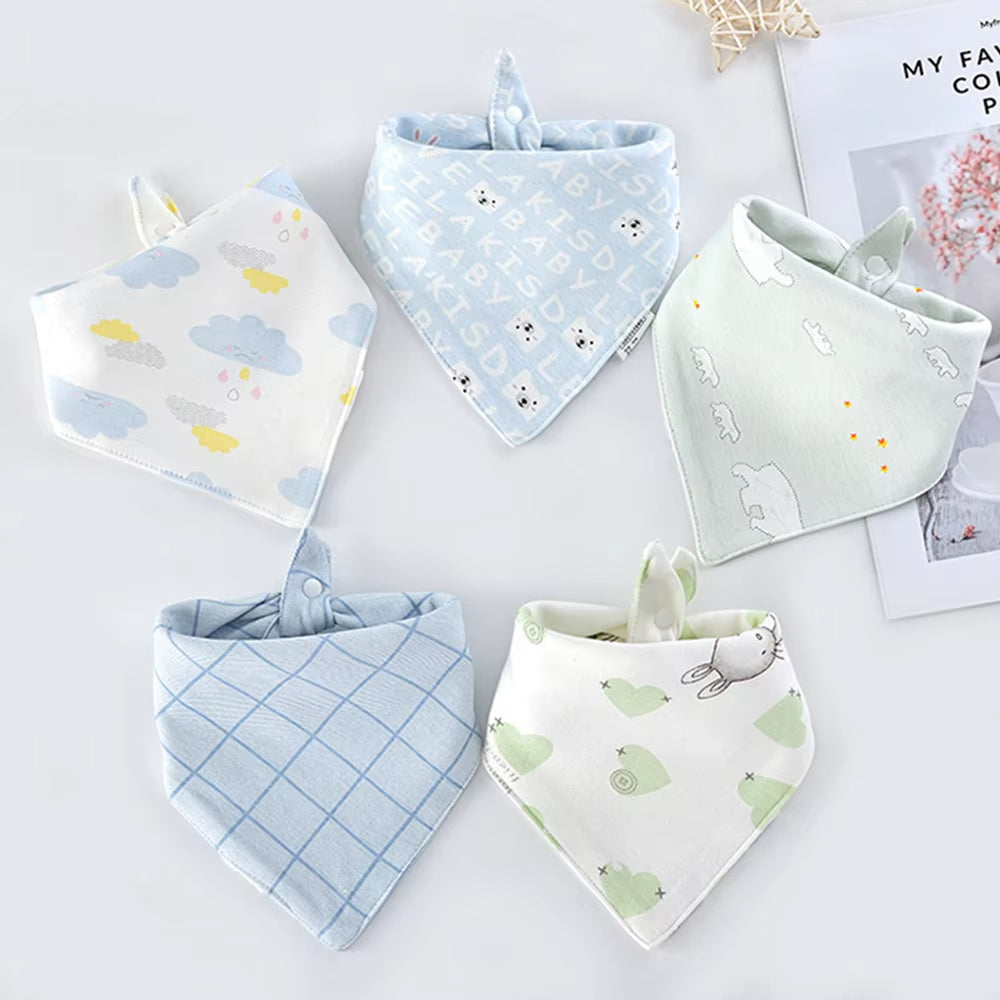 5Pcs Baby Bibs Cotton Bandana Triangle Cartoon Print Towel