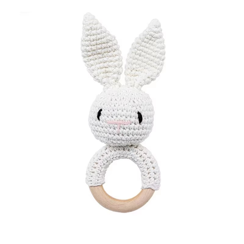 Baby Crochet Rattle Wooden Teether Toy BPA Free Wood Rodent Rabbit Rattle Baby Mobile Play Gym Newborn Educational Music Toys