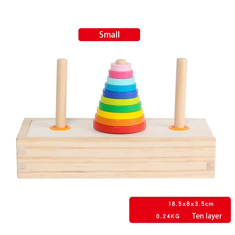 Classic Wooden Puzzle Stack Tower of Hanoi Kid Mathematical Early Educational Toys Parent-Child Interaction Toy with Storage Box