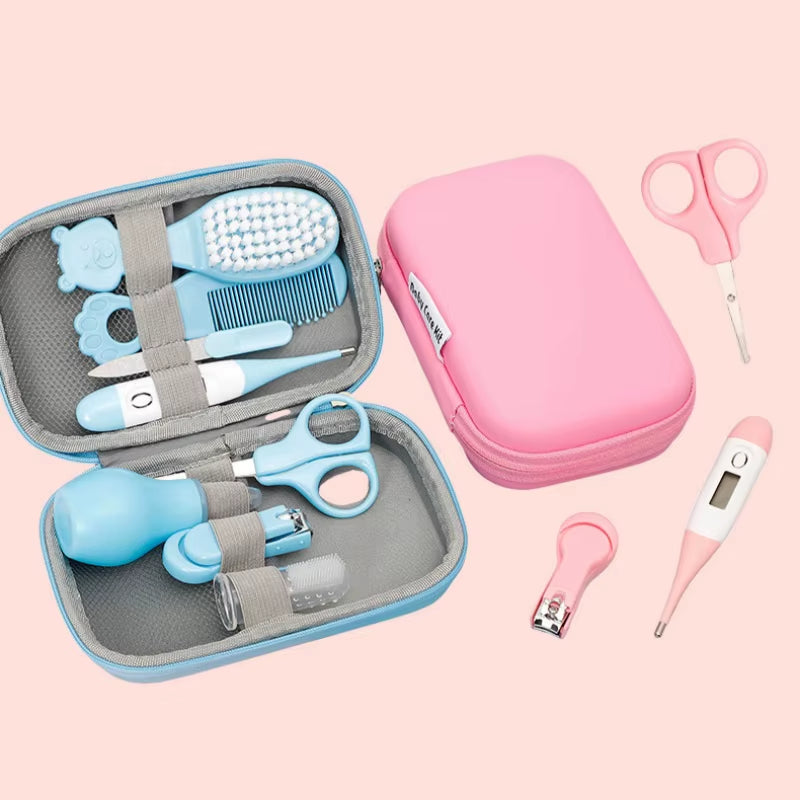 8PCS Baby Care Cleaning Set Nail Clippers Comb Head Massage Nasal Aspirator Thermometer Soft Bristle Brush Children Grooming Kit