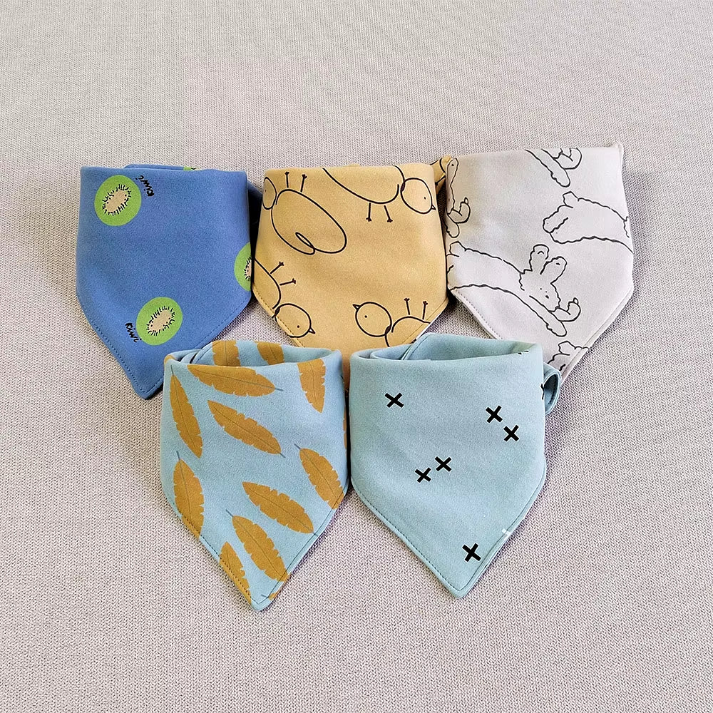 5Pcs Baby Bibs Cotton Bandana Triangle Cartoon Print Towel