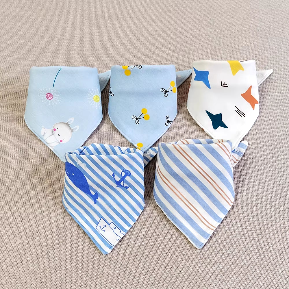 5Pcs Baby Bibs Cotton Bandana Triangle Cartoon Print Towel