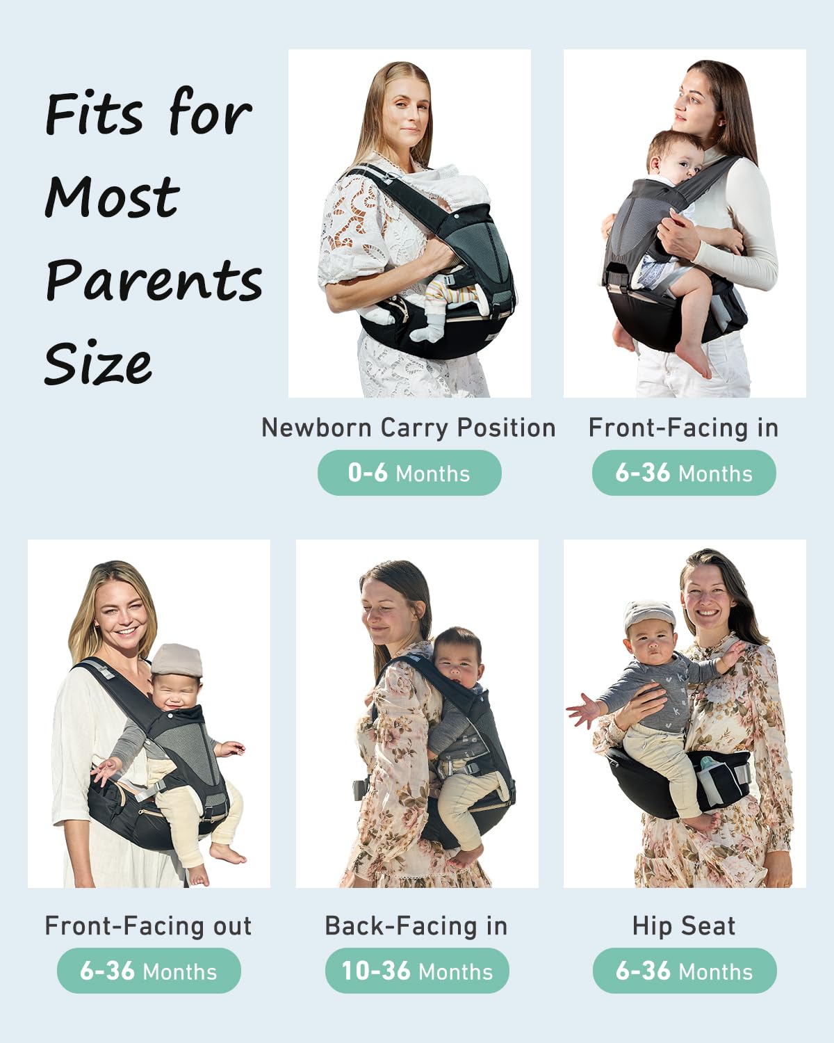 Baby Carrier,  6-In-1 Ergonomic Baby Carrier Newborn to Toddler