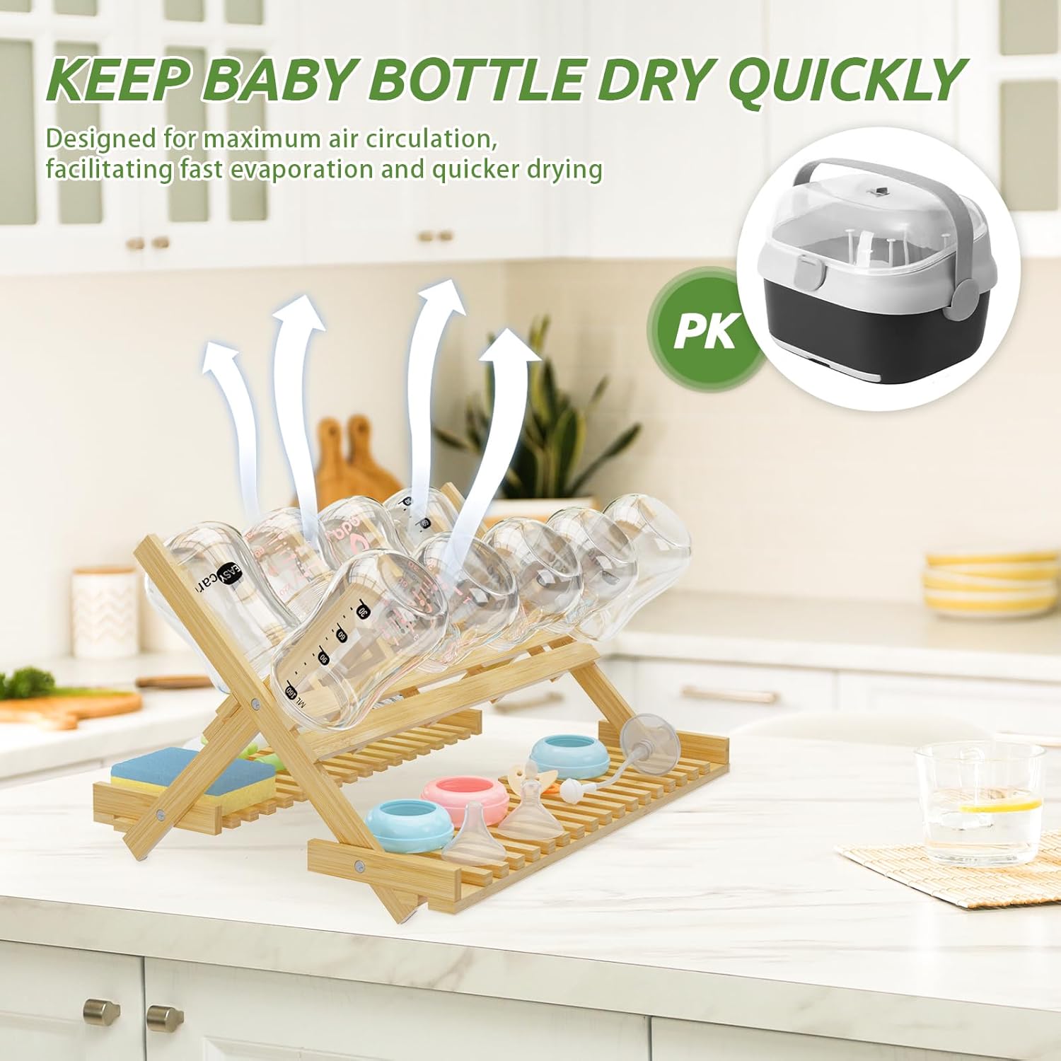 Baby Bottle Drying Rack Foldable Vertical Bamboo Bottle Accessories Organizer