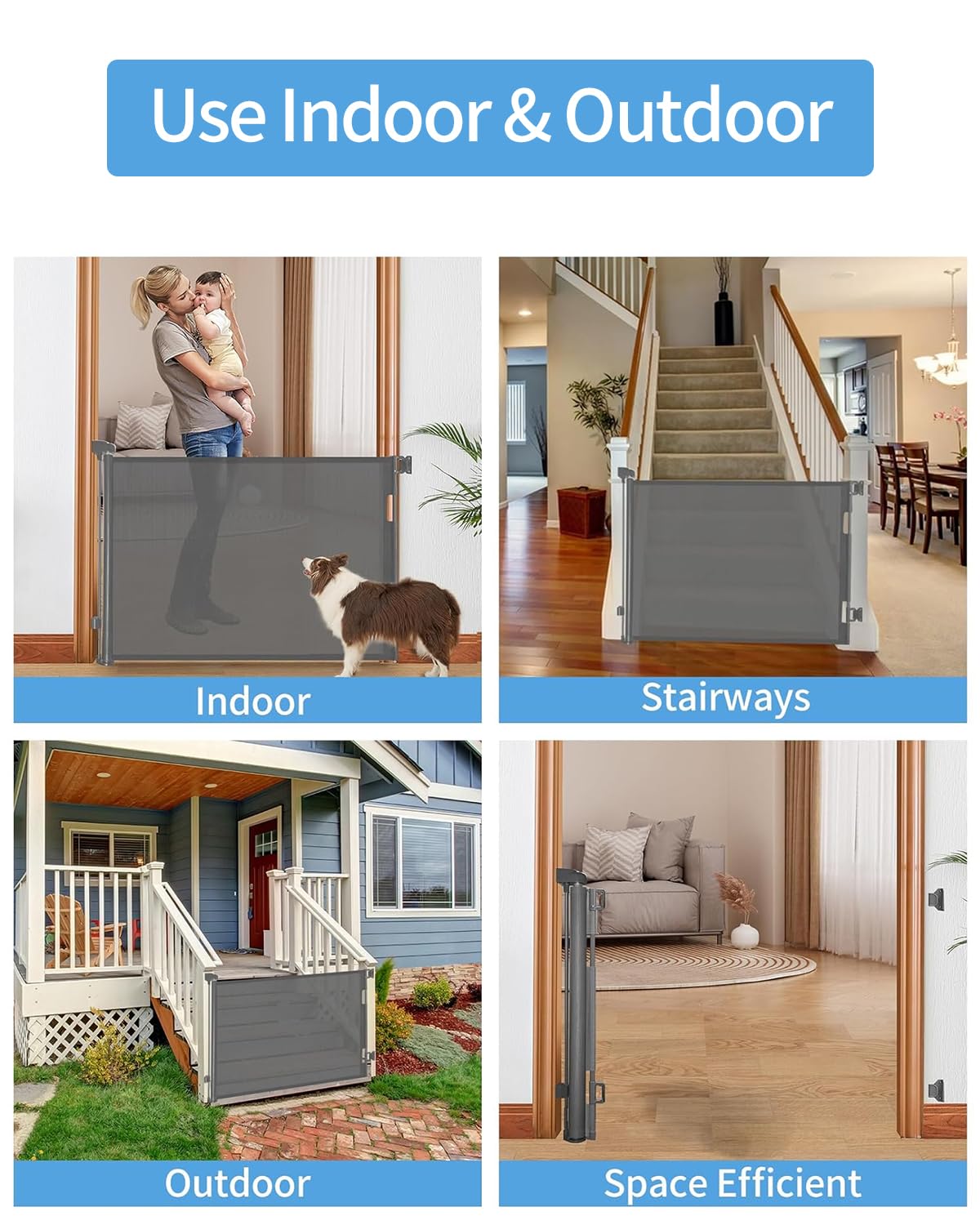 Retractable Mesh Baby & Dog Gate - 33" Tall, Extends to 55" - Indoor/Outdoor