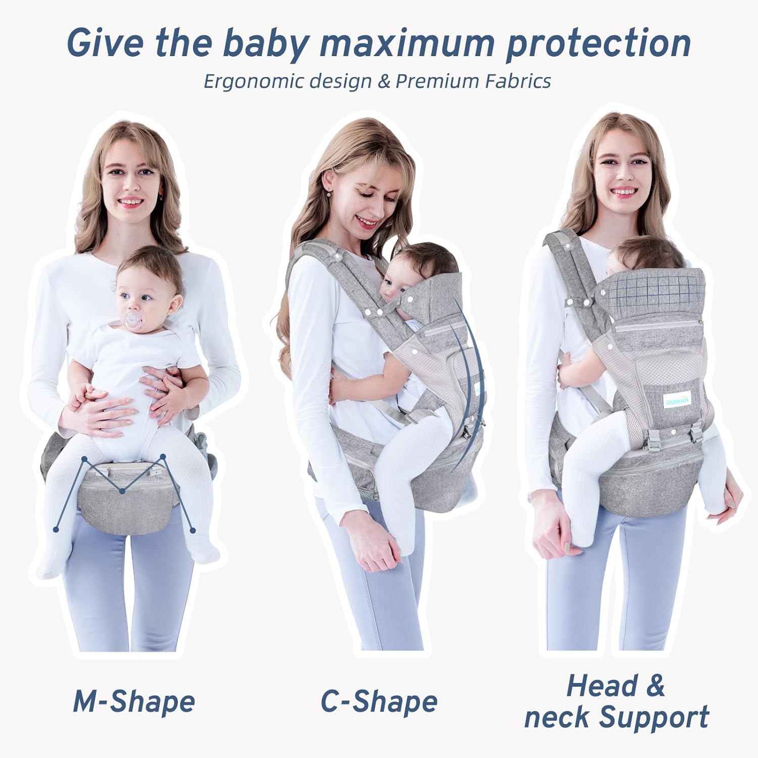 Baby Carrier Newborn to Toddler,  Premium Fabric 6-In-1 Baby Carrier, Grey