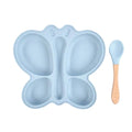 2Pcs Baby Butterfly Silicone Dining Plate Sucker Bowl Divided Sectioned Traininig Self-Feeding Spoon Non-Slip Kid Tableware Set