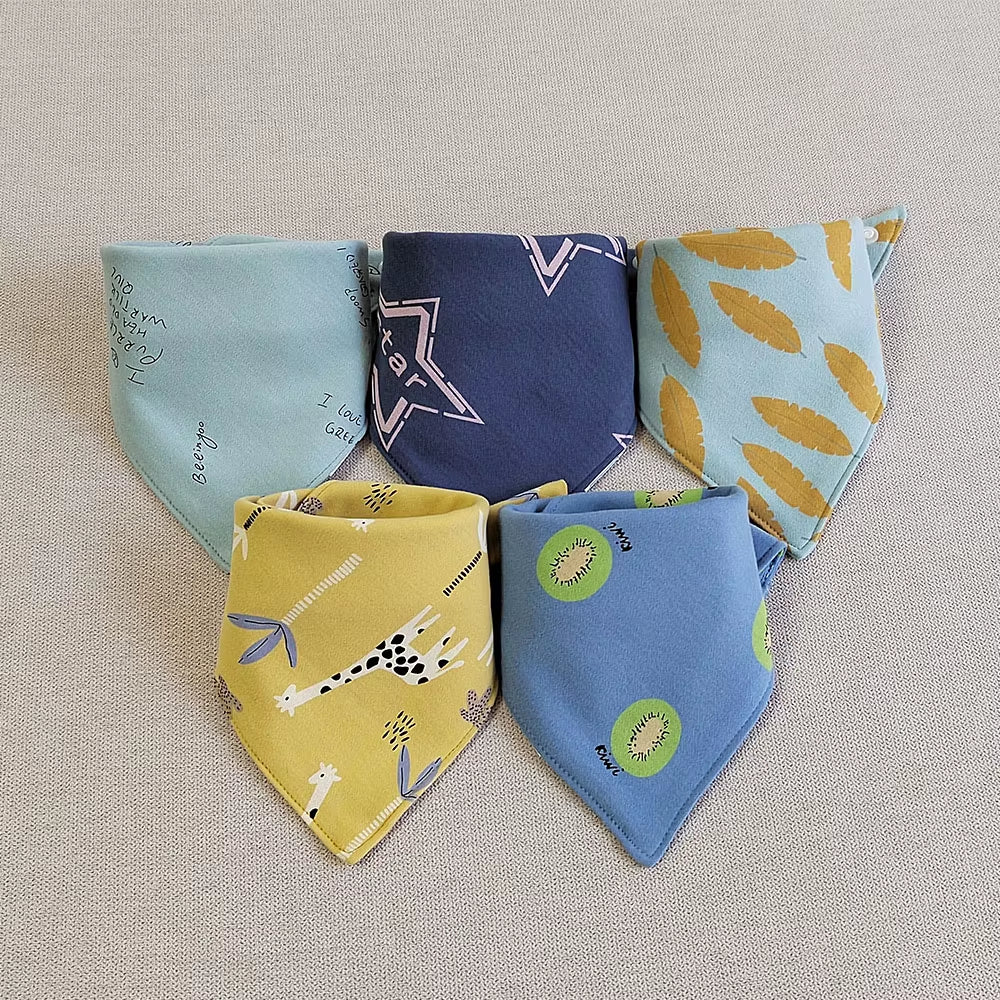 5Pcs Baby Bibs Cotton Bandana Triangle Cartoon Print Towel