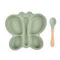 2Pcs Baby Butterfly Silicone Dining Plate Sucker Bowl Divided Sectioned Traininig Self-Feeding Spoon Non-Slip Kid Tableware Set