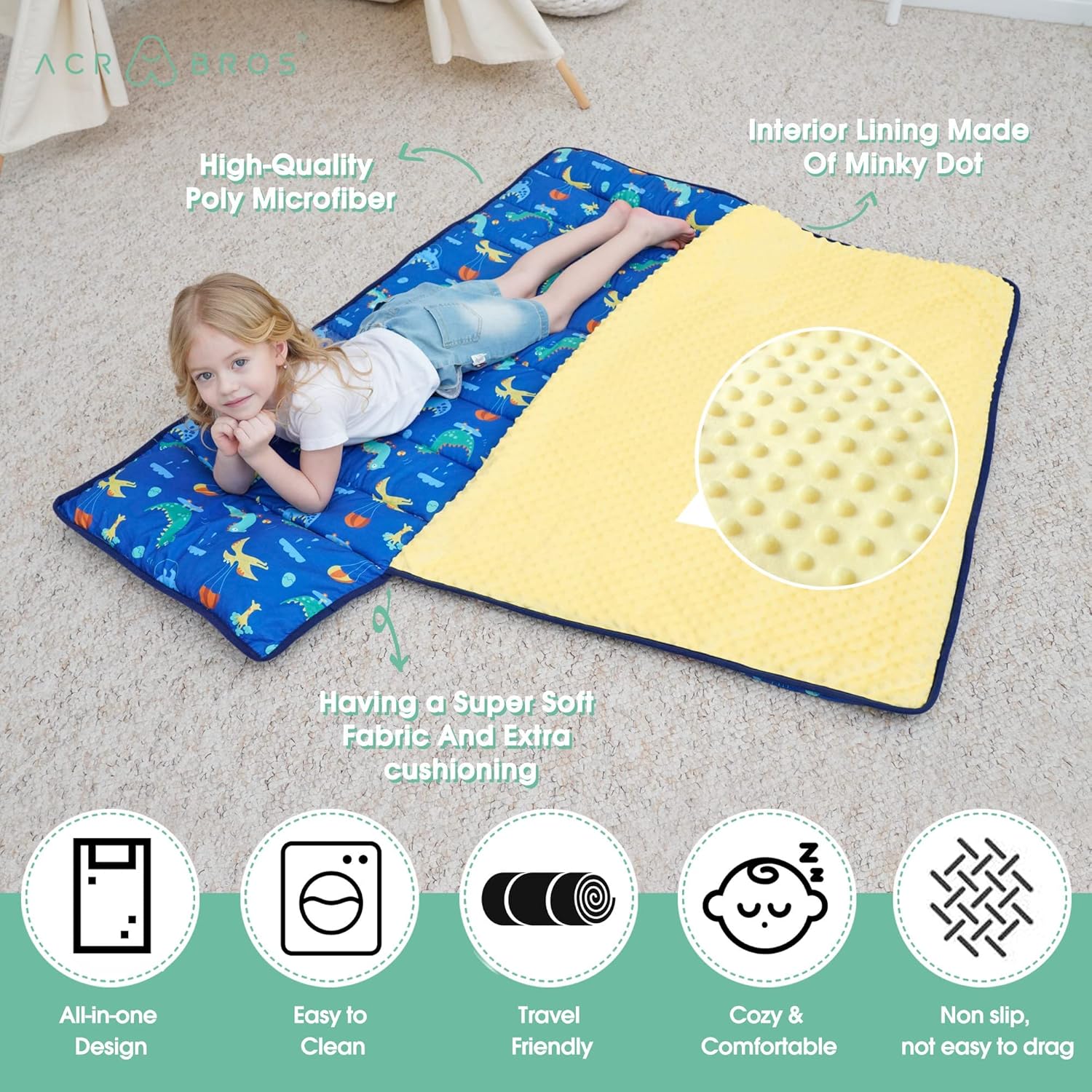 Toddler Nap Mat with Pillow and Blanket, Extra Large