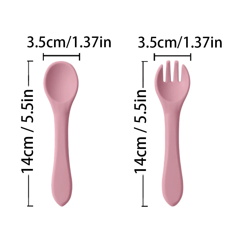 2PCS BPA Free Soft Silicone Spoon Fork Feeding Set Baby Feeding Solid Food Spoon Toddlers Cutlery for Children Tableware