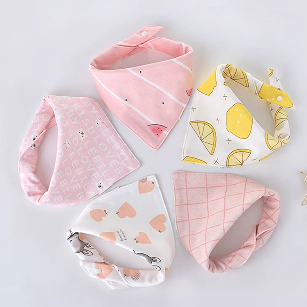 5Pcs Baby Bibs Cotton Bandana Triangle Cartoon Print Towel