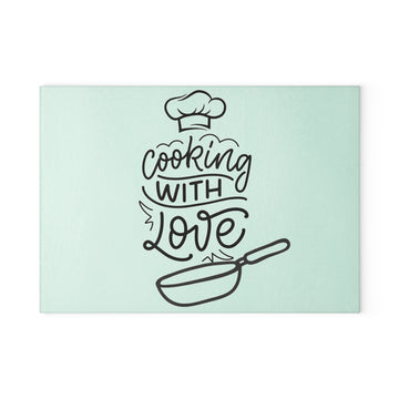 Cute Glass Cutting Board - "Cooking with love" - Elegant Kitchen Gift for Home Chefs