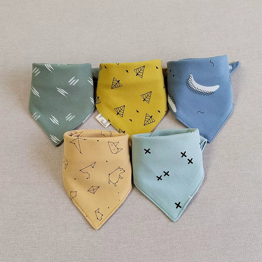 5Pcs Baby Bibs Cotton Bandana Triangle Cartoon Print Towel