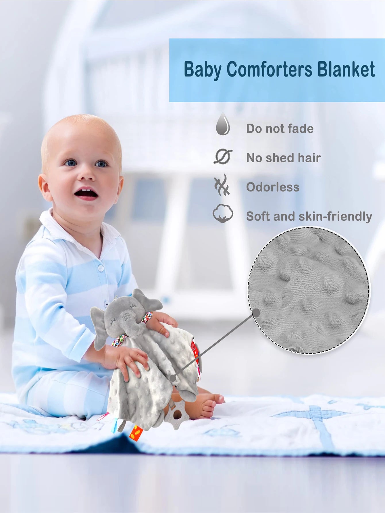 Elephant Baby Comforter Blanket Toy – Soft Rattle Towel