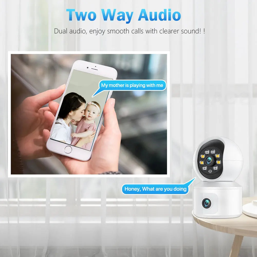 WiFi IP Camera Dual Lens PTZ Auto Tracking Baby Monitor