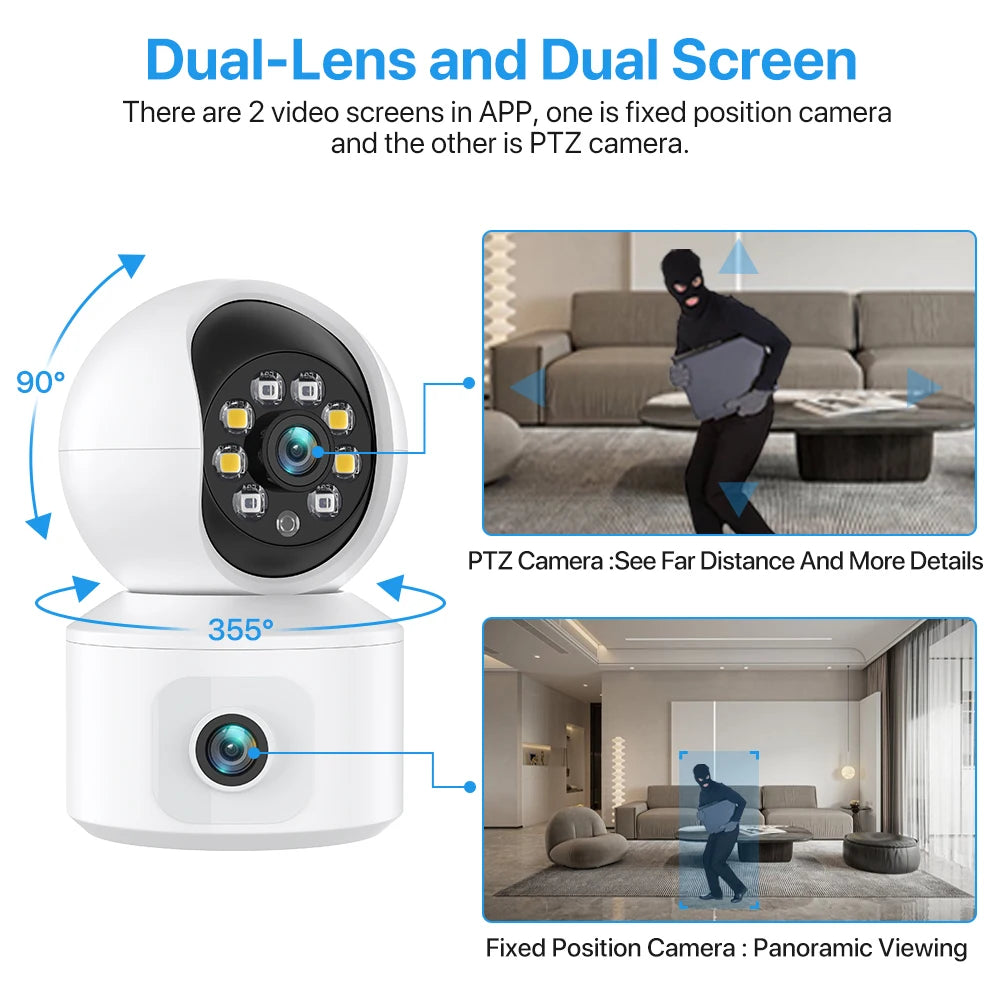 WiFi IP Camera Dual Lens PTZ Auto Tracking Baby Monitor