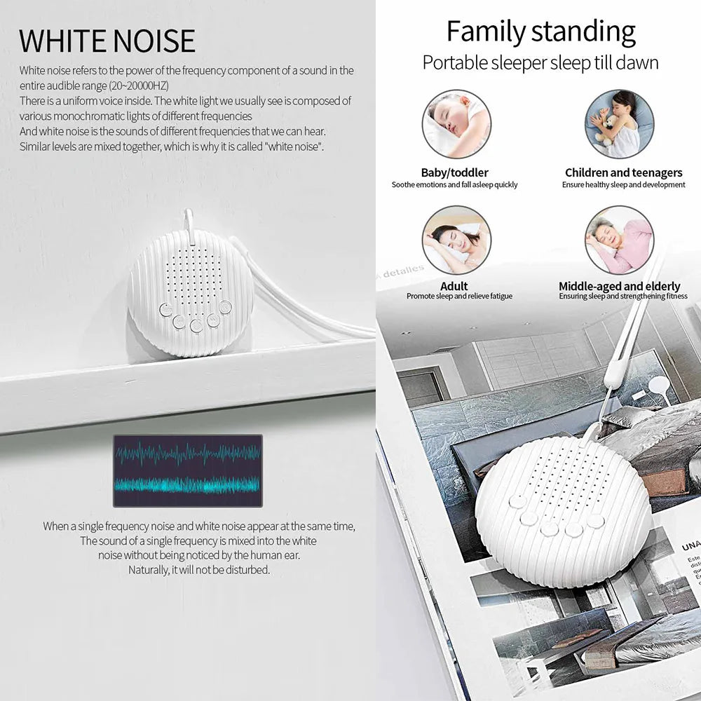 Portable White Noise Machine for Baby Sleep, USB Rechargeable