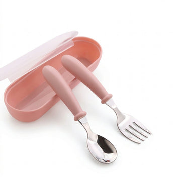 Kids Stainless Steel Cutlery Set Easy-Grip Portable with Case
