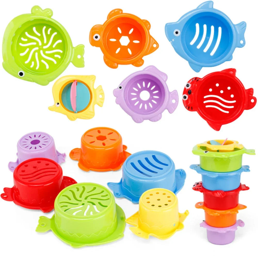 6Pcs Baby Stacking Cups Bath Toys Ocean Tower Gift Set