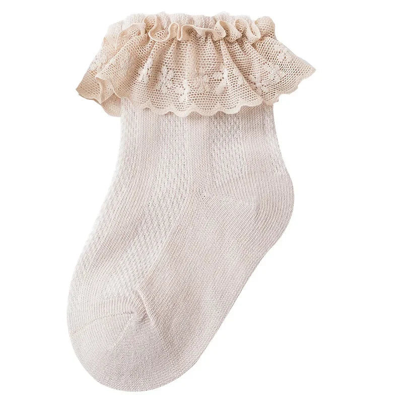 1 Pair Baby Girl Summer Ruffle Socks - Mesh Cotton Thin