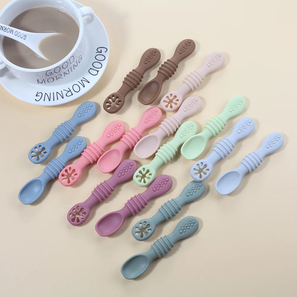 2PCS Baby Silicone Training Spoons | Kids Feeding Set