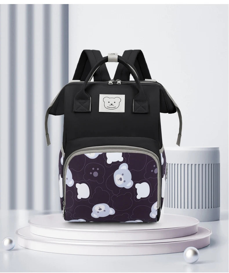 Bear Print Baby Diaper Bag Backpack – Waterproof & Large