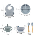 6/8-Piece Baby Silicone Tableware Set with Suction, Forks, Bibs & Cups