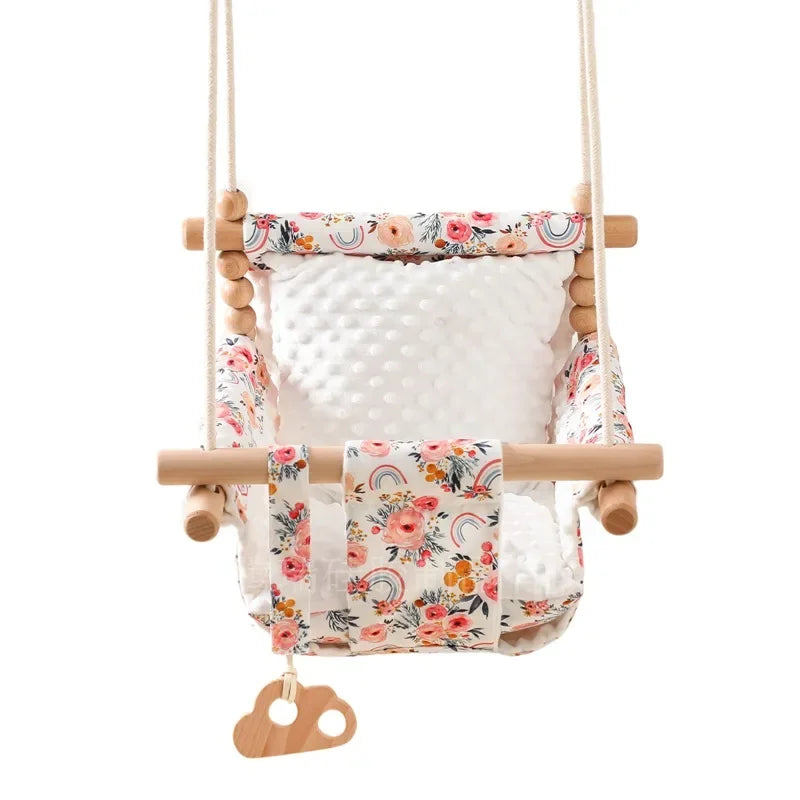 Baby Swing Chair - Indoor/Outdoor Hanging Canvas Seat for Kids, Small Basket Toy