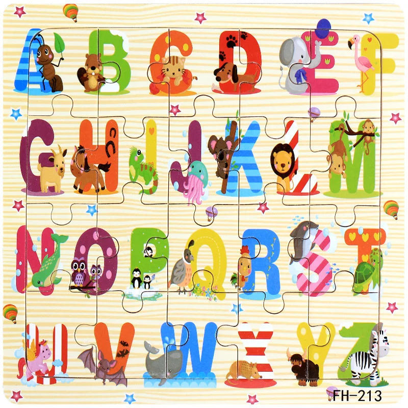 20pc Wooden 3D Animal Vehicle Puzzle Toy for Kids Age 1-3