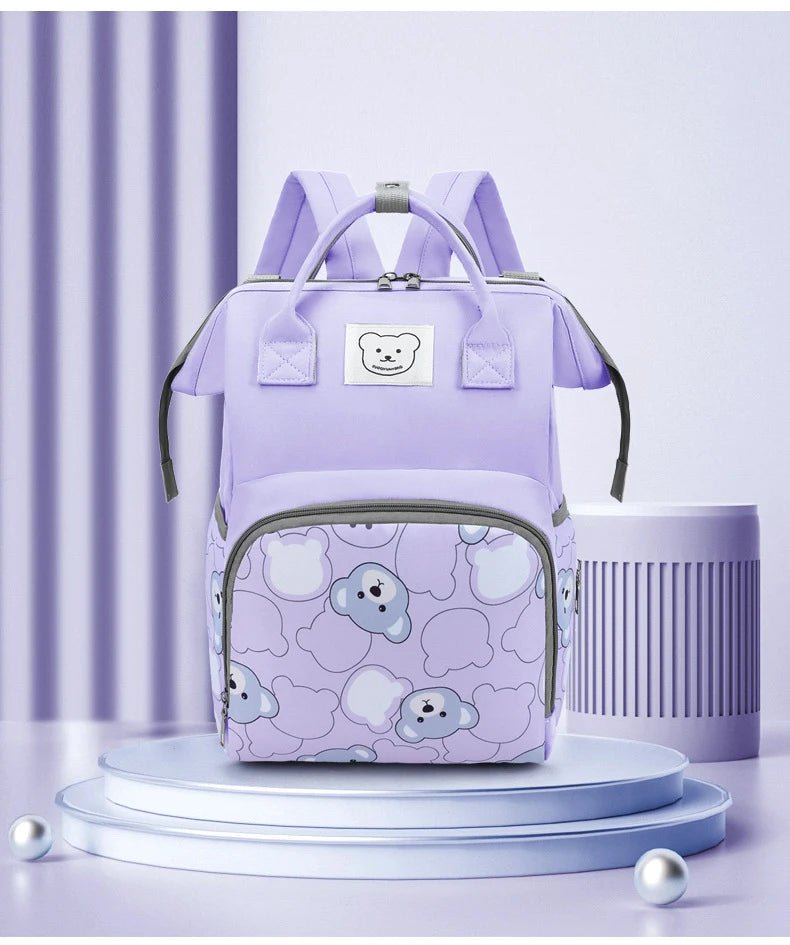 Bear Print Baby Diaper Bag Backpack – Waterproof & Large